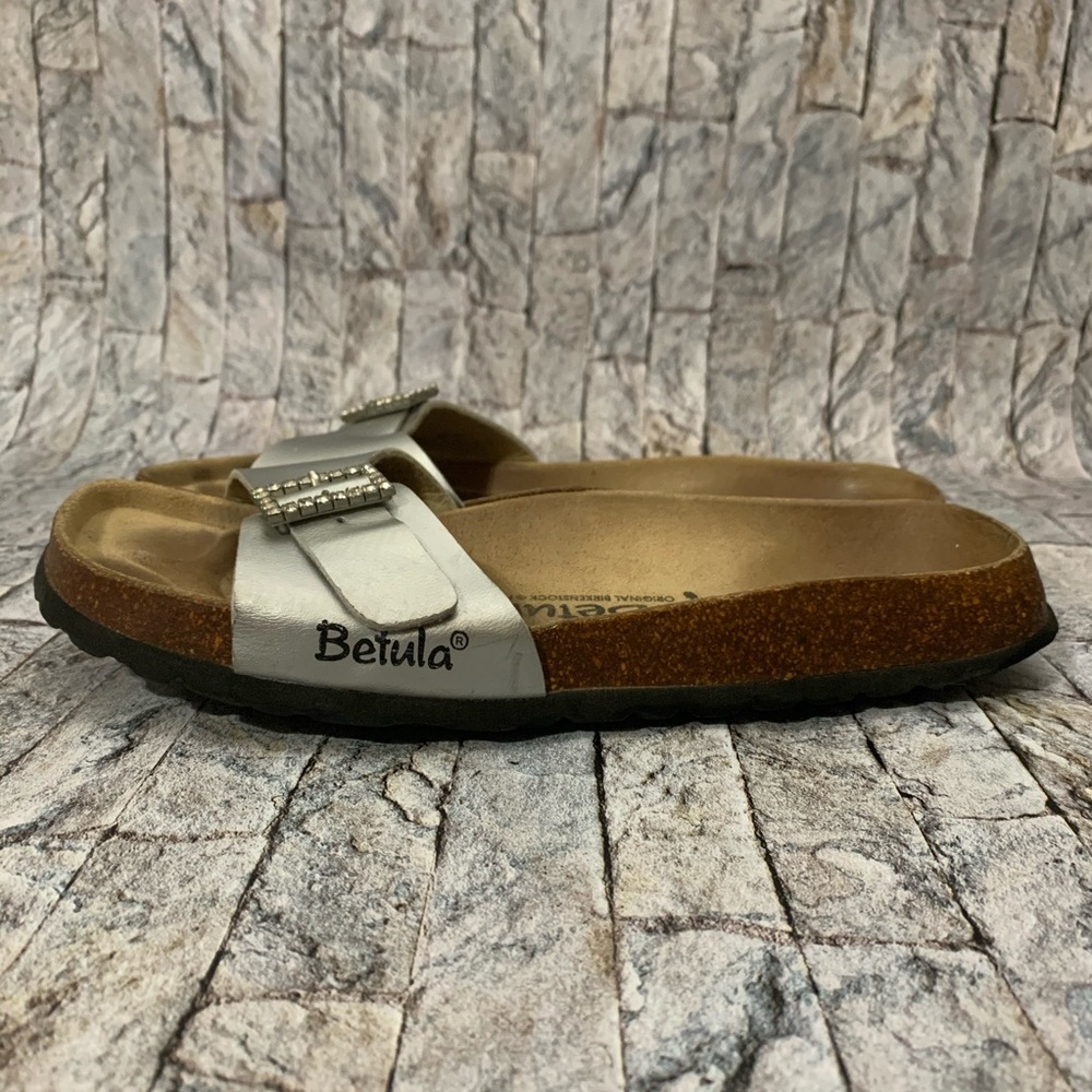 Birkenstock Silver Two-Buckle Slide Sandals